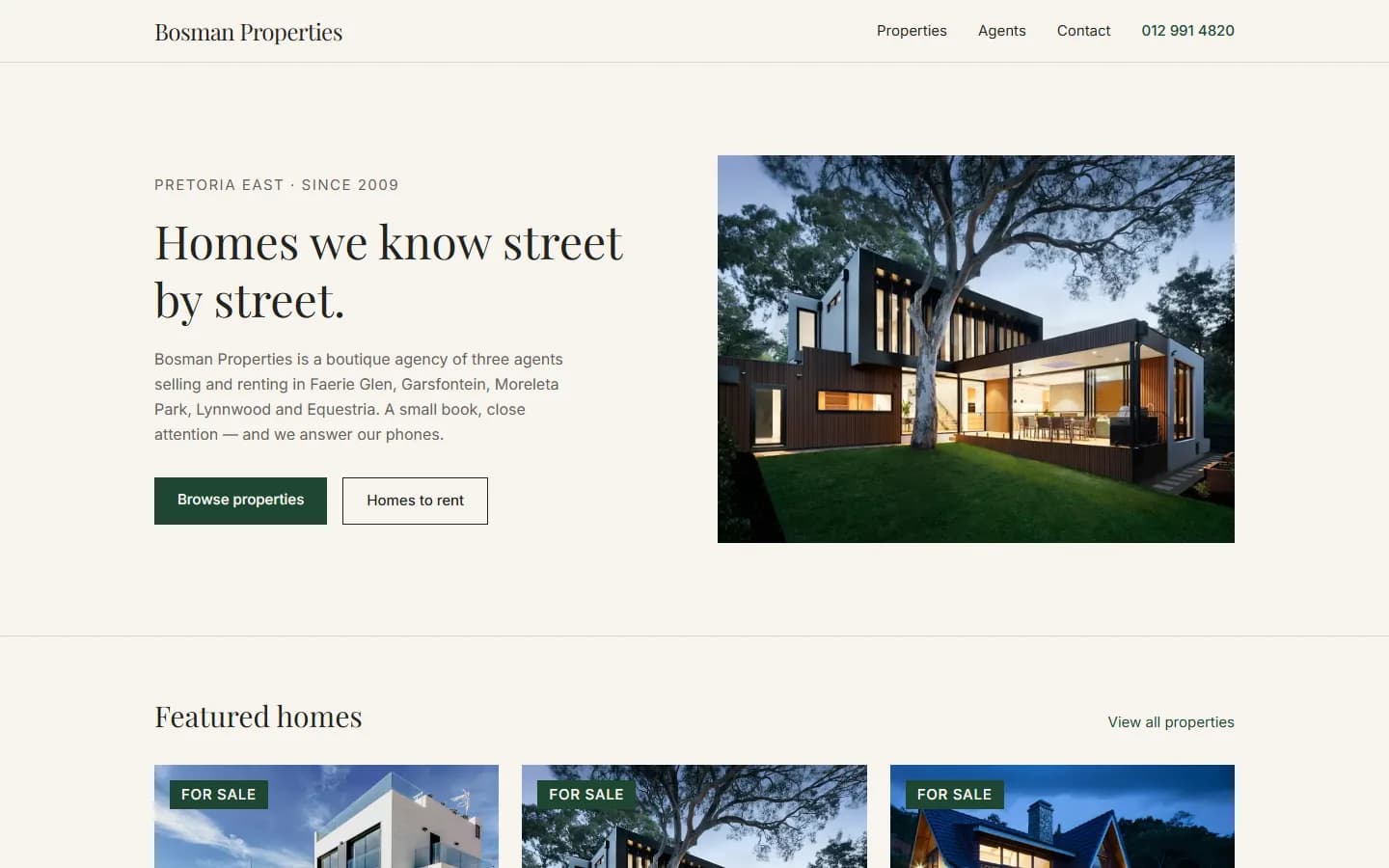 Bosman Properties website built by Staz
